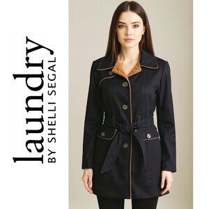 Laundry by Shelli Segal Black Quiet Luxury Fitted Belted Wool Pea Coat